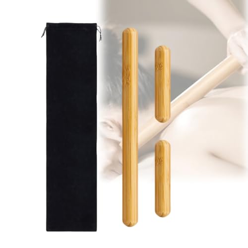 OnVisit 3PCS 100 Natural Solid Bamboo Massage SticksGuaSha Bamboo Massage Rollers for BackLegsFull BodyDeeply Deep Tissue MassageMuscle RelaxBody ShapingPortable Therapy Setwith Storage Bag