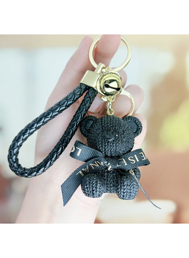 Resin Woven Pattern Sitting Bear Cartoon Keychain Pendant Doll Toy Bag Small Gift Children's Day
