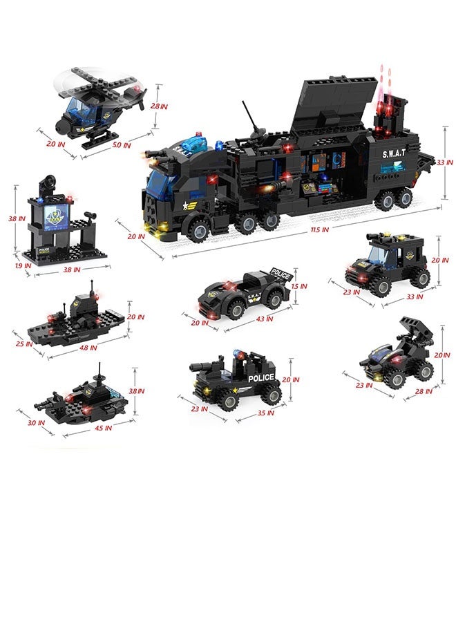 Bukela City Station Building Kit, 680PCS Patrol Boat, Helicopter, Best Learning and Roleplay Stem Toy Gift for Boys Girls 6+, 8-in-1 SWAT Mobile Command Center Truck Building Toy with Car - Image 4