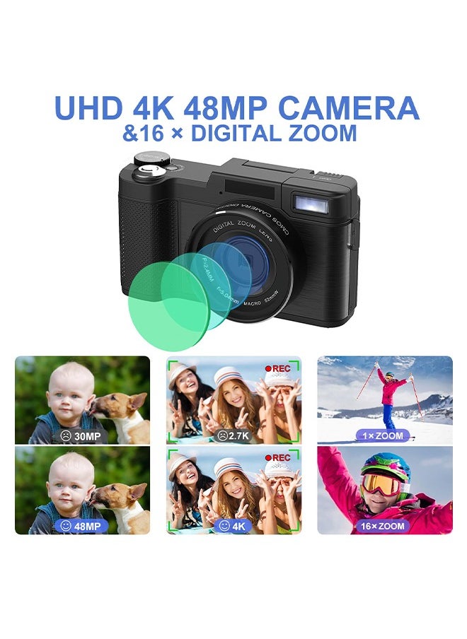 Generic - 4K Full HD 48MP Digital Video Camera ,with Wide Angle Lens,3.0 Inch Swivel Screen Camera,4x Digital Zoom,with 64GB Memory Card - Image 1
