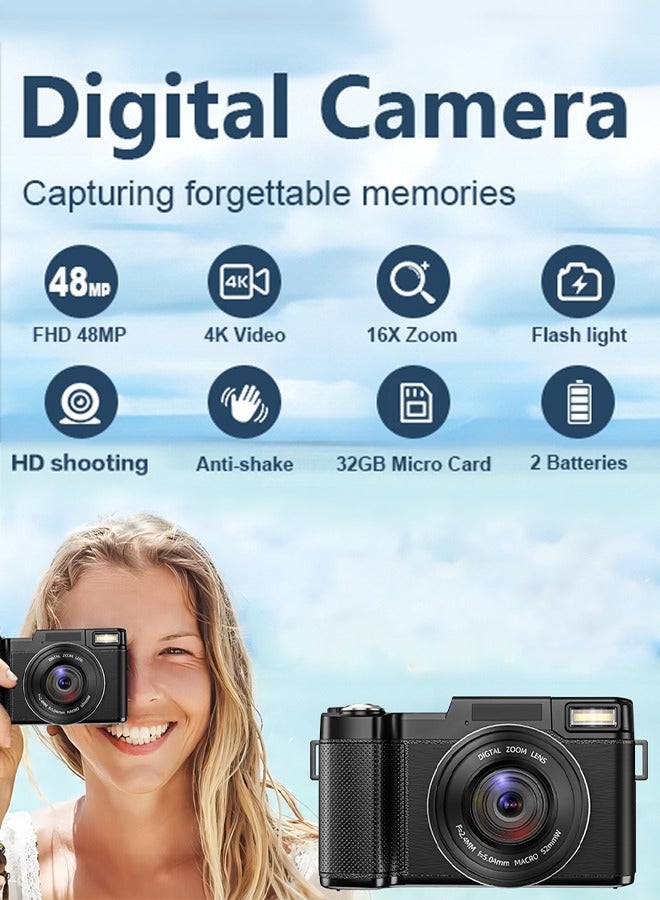 Generic - 4K Full HD 48MP Digital Video Camera ,with Wide Angle Lens,3.0 Inch Swivel Screen Camera,4x Digital Zoom,with 64GB Memory Card - Image 1