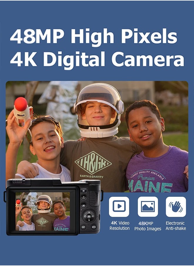 Generic - 4K Full HD 48MP Digital Video Camera ,with Wide Angle Lens,3.0 Inch Swivel Screen Camera,4x Digital Zoom,with 64GB Memory Card - Image 1