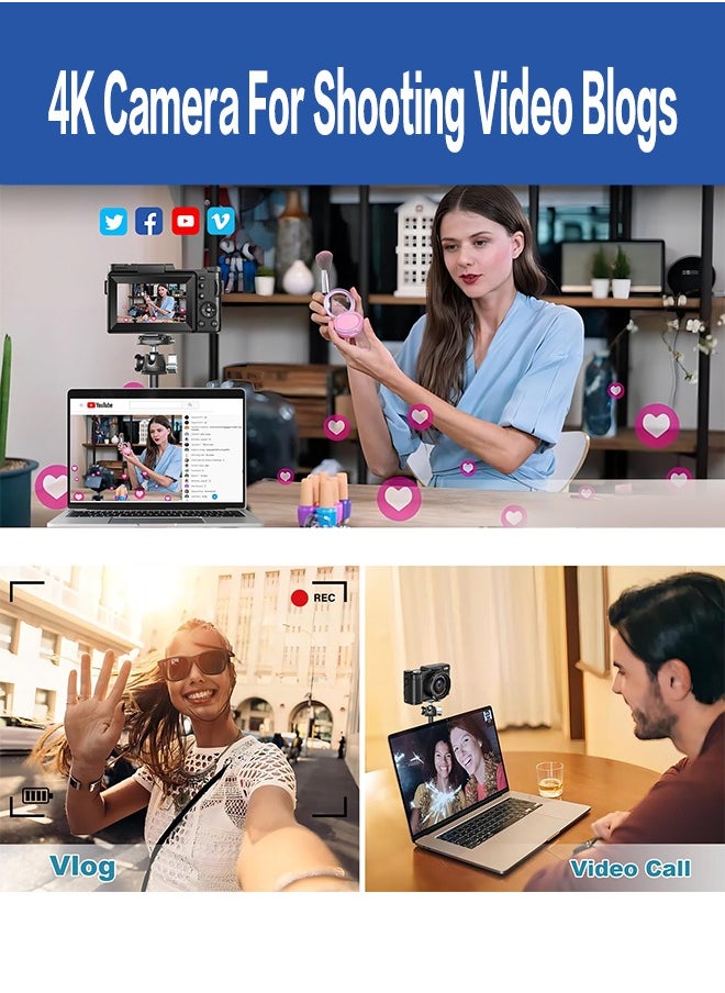 Generic - 4K Full HD 48MP Digital Video Camera ,with Wide Angle Lens,3.0 Inch Swivel Screen Camera,4x Digital Zoom,with 64GB Memory Card - Image 1