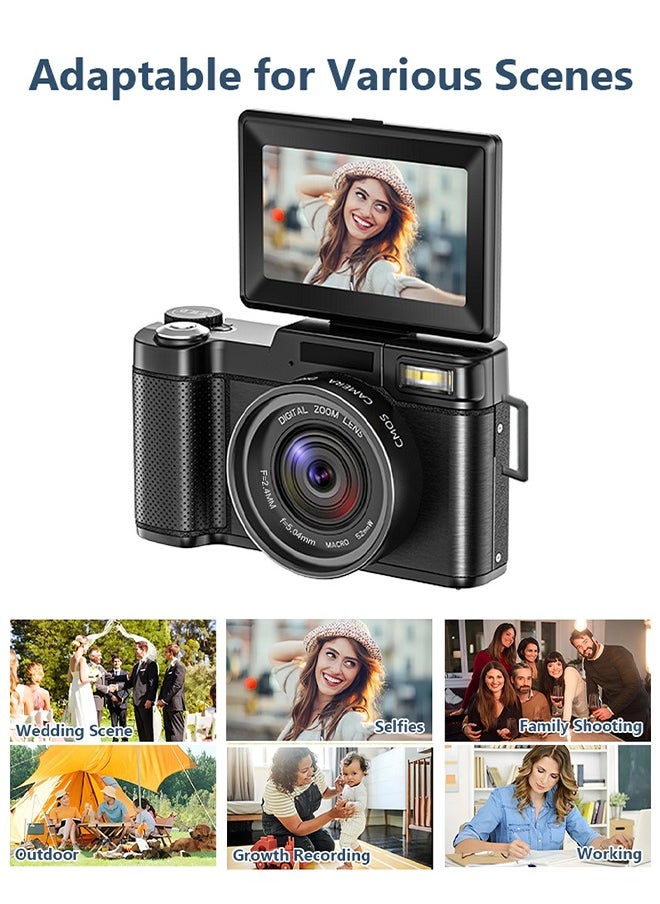 Generic - 4K Full HD 48MP Digital Video Camera ,with Wide Angle Lens,3.0 Inch Swivel Screen Camera,4x Digital Zoom,with 64GB Memory Card - Image 1