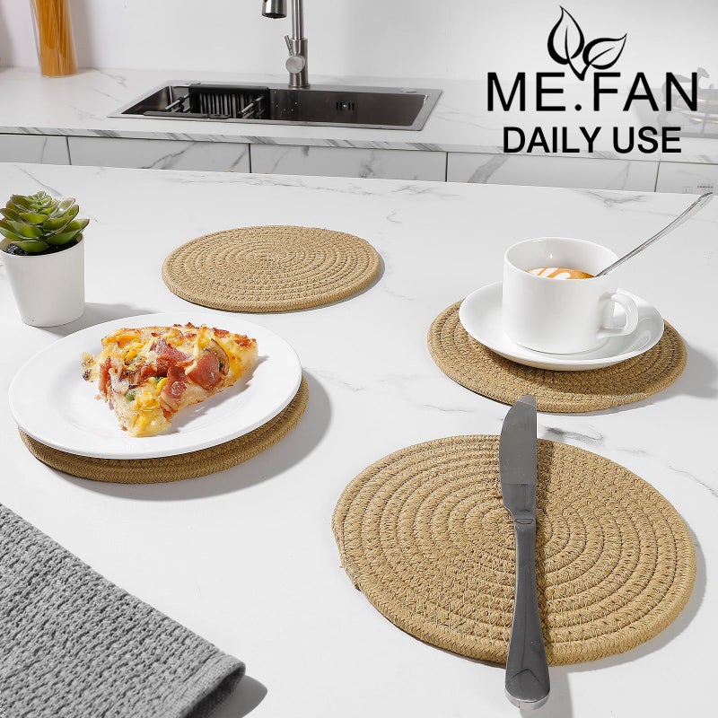 ME.FAN 7 Inch Trivets/Potholders 4 Set Cotton Thread Weave Trivets for Pots and Pans - Large Coasters/Hot Pads to Protect Desktop & Countertop - Brown - Image 4