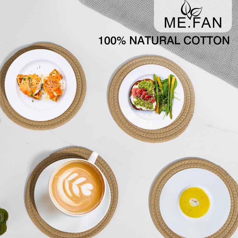 ME.FAN 7 Inch Trivets/Potholders 4 Set Cotton Thread Weave Trivets for Pots and Pans - Large Coasters/Hot Pads to Protect Desktop & Countertop - Brown - Image 3
