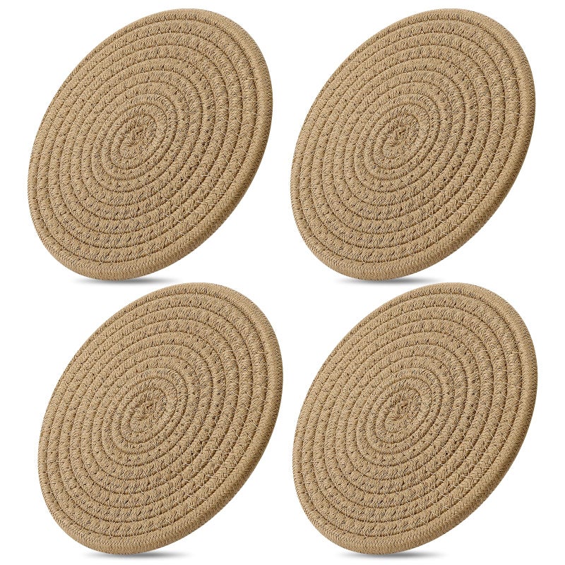 ME.FAN 7 Inch Trivets/Potholders 4 Set Cotton Thread Weave Trivets for Pots and Pans - Large Coasters/Hot Pads to Protect Desktop & Countertop - Brown - Image 1