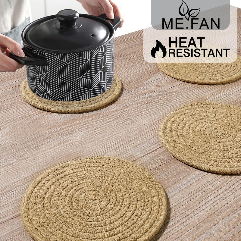 ME.FAN 7 Inch Trivets/Potholders 4 Set Cotton Thread Weave Trivets for Pots and Pans - Large Coasters/Hot Pads to Protect Desktop & Countertop - Brown - Image 5