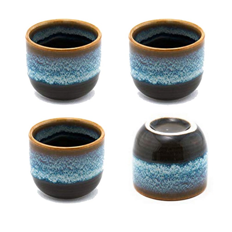 Happy Sales, Set of 4 Perfect Ceramic Sake Cups 2 fl oz Japanese Restaurant Supply (BrownWhite) - Image 3
