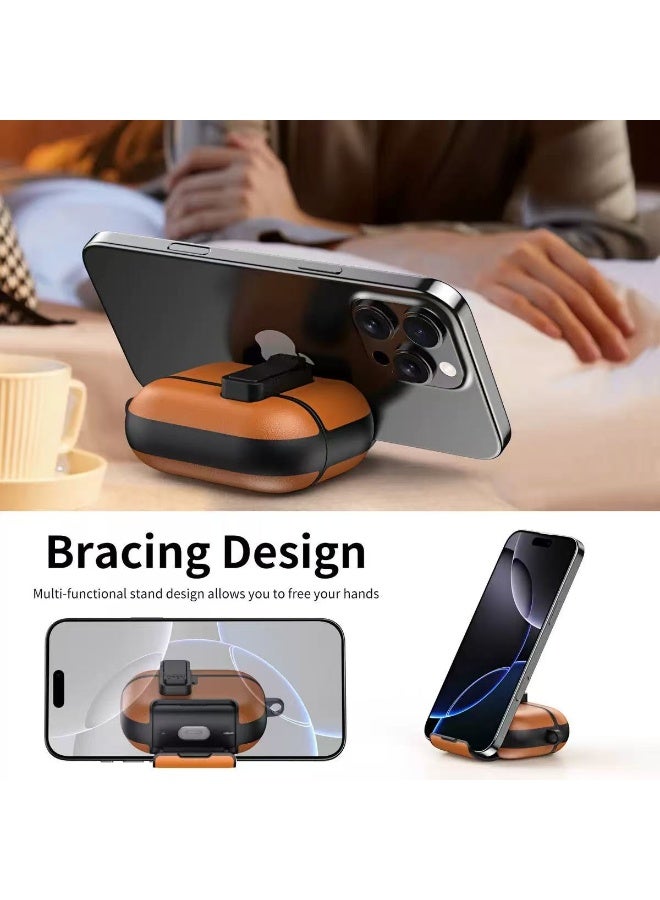 DKNG This PU leather headphone protective case is compatible with AirPods Pro 3, featuring a magnetic stand design and shockproof lock. The Apple Pro 3 case supports wireless charging through the case and comes with a metal clasp. Color: light brown. - Image 2
