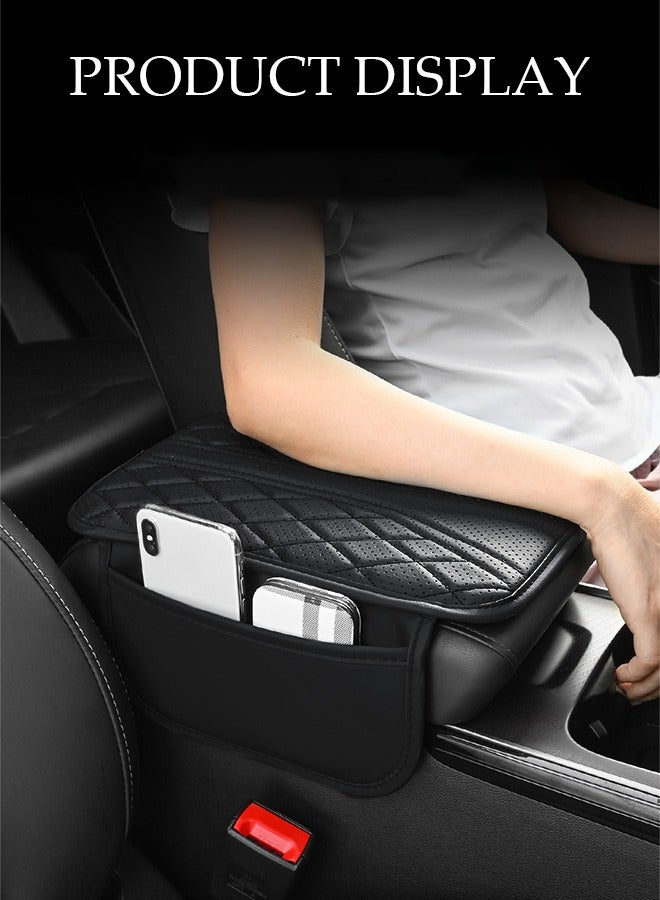 DUNISO Car Center Console Armrest Pillow, Waterproof Car Armrest Cover, Multifunctional Car Armrest Pad, With Phone Holder Storage Bag, Wear-Resistant And Stain Resistant, Suitable For Most Cars，Black  - Image 3