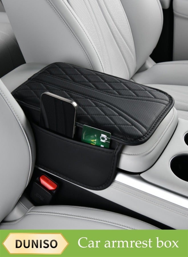 DUNISO Car Center Console Armrest Pillow, Waterproof Car Armrest Cover, Multifunctional Car Armrest Pad, With Phone Holder Storage Bag, Wear-Resistant And Stain Resistant, Suitable For Most Cars，Black  - Image 1