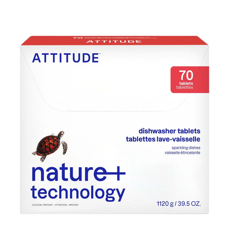 ATTITUDE Dishwasher Pods, Naturally Derived Dishwashing Detergent, Vegan and Plant-Based Dish Soap Tablets, Phosphate Free, Unscented, 70 Count - Image 1
