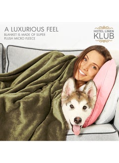 Hotel Linen Klub Single Micro Fleece Flannel Blanket 260 GSM Super Plush and Comfy Throw Blanket Size 150 x 200cm Olive  - Image 2