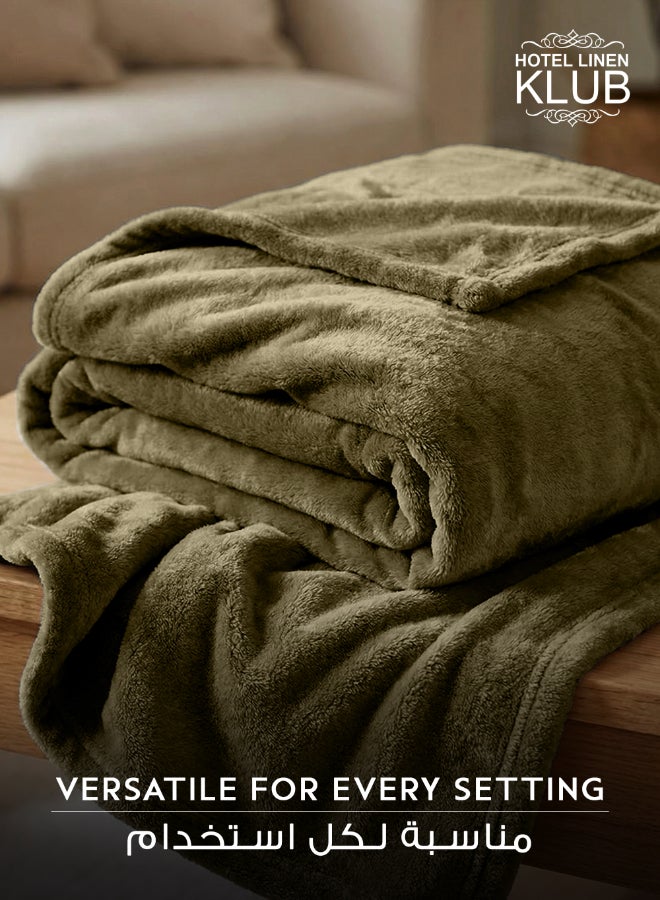 هوتيل لينين كلوب بطانية فلانل من الصوف الدقيق، 260 جرام لكل متر مربع، ناعمة ومريحة للغاية، مقاس 150 × 200 سم، لون زيتوني - Image 4