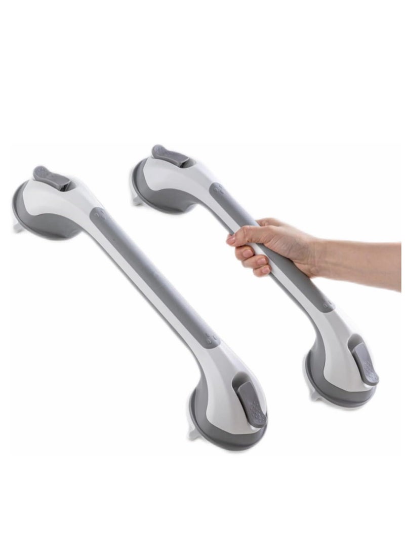 قضبان إمساك للاستحمام والدش عبوة من 2 قضيب إمساك بمص suction، مقبض دش ثقيل التحمل، درابزينات استحمام قابلة للإزالة لكبار السن والشيخوخة، قبضة أمان في الحمام بدون حفر، مقاومة للماء، باللون الرمادي.  - Image 1