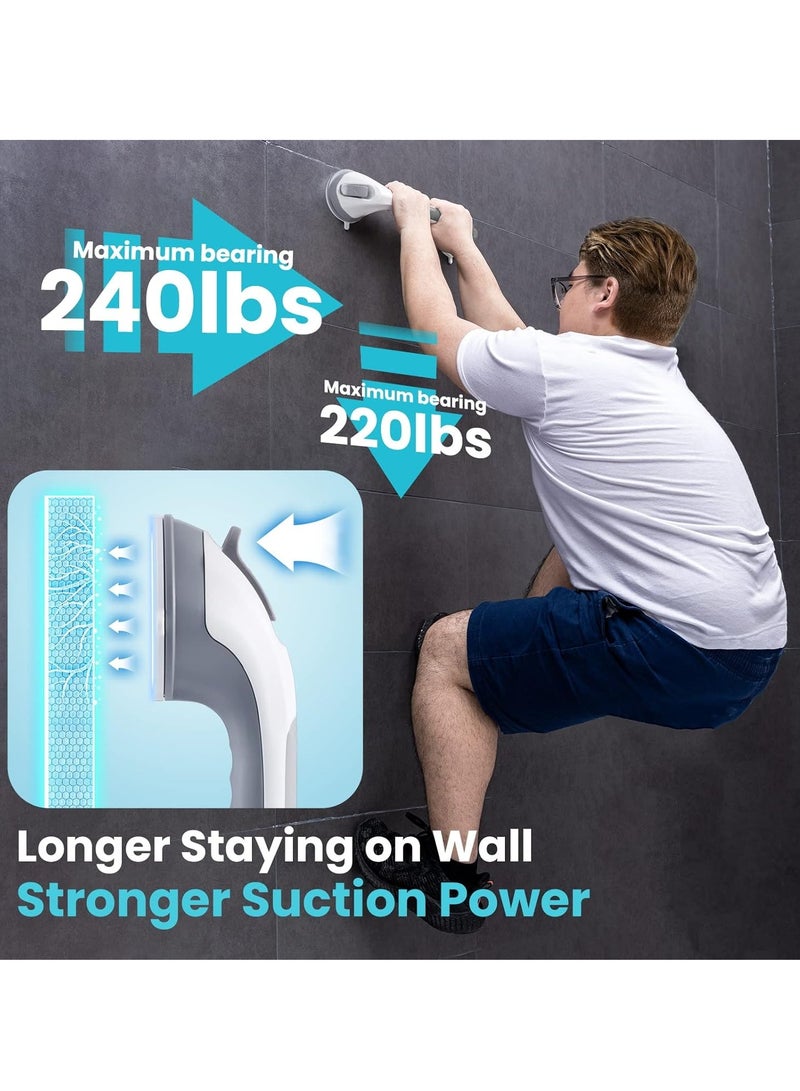 قضبان إمساك للاستحمام والدش عبوة من 2 قضيب إمساك بمص suction، مقبض دش ثقيل التحمل، درابزينات استحمام قابلة للإزالة لكبار السن والشيخوخة، قبضة أمان في الحمام بدون حفر، مقاومة للماء، باللون الرمادي.  - Image 2