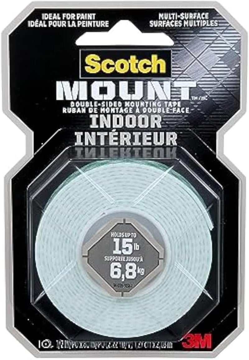Scotch  Mount Indoor Heavy Duty Foam Tape 1/2 In X 75 In (12.7Mm X 1.9M), 1 Roll/Pack Hold Up 4 Kg Whole Roll White Color Multi-Surface Easy To Use No Tools Double Sided Adhesive Tape