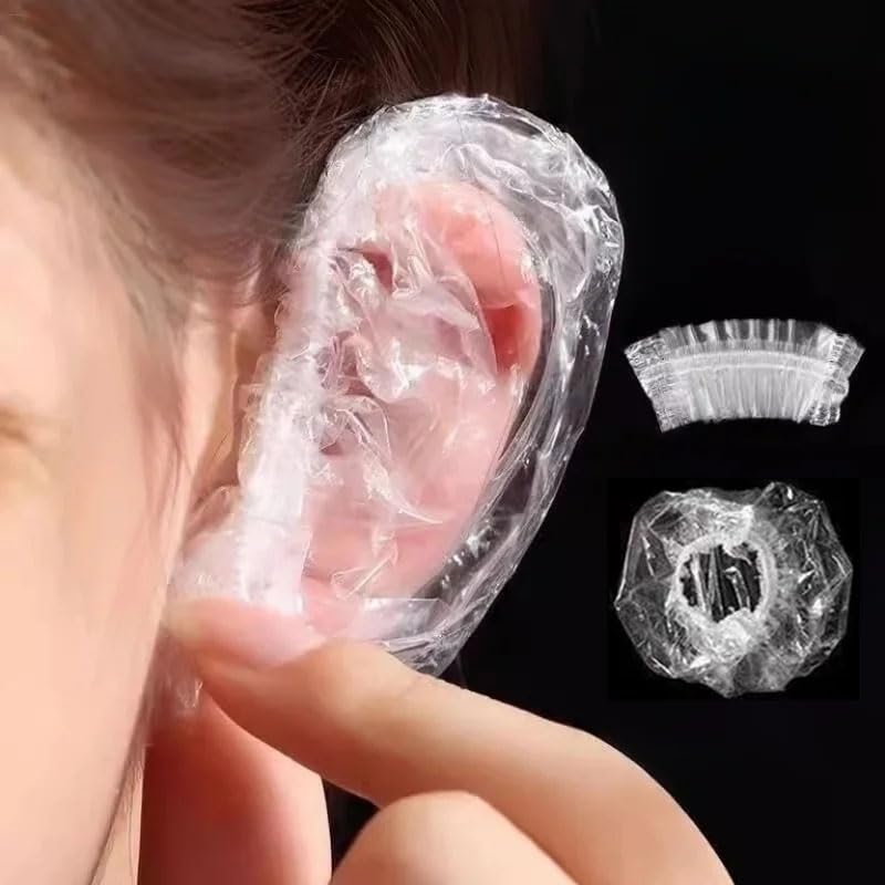 MISSJOJIAY 400 Pack Disposable Waterproof Ear Covers, Little Shower Caps Hair Dye Ear Protectors for Shower, Swimming & Hair Dye - Elastic Clear Plastic Small Caps for Salon, Bathing, Travel, Adults & Daily Use - Image 1