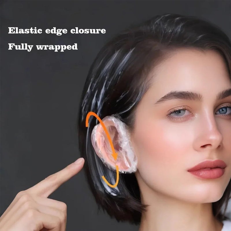 MISSJOJIAY 400 Pack Disposable Waterproof Ear Covers, Little Shower Caps Hair Dye Ear Protectors for Shower, Swimming & Hair Dye - Elastic Clear Plastic Small Caps for Salon, Bathing, Travel, Adults & Daily Use - Image 2