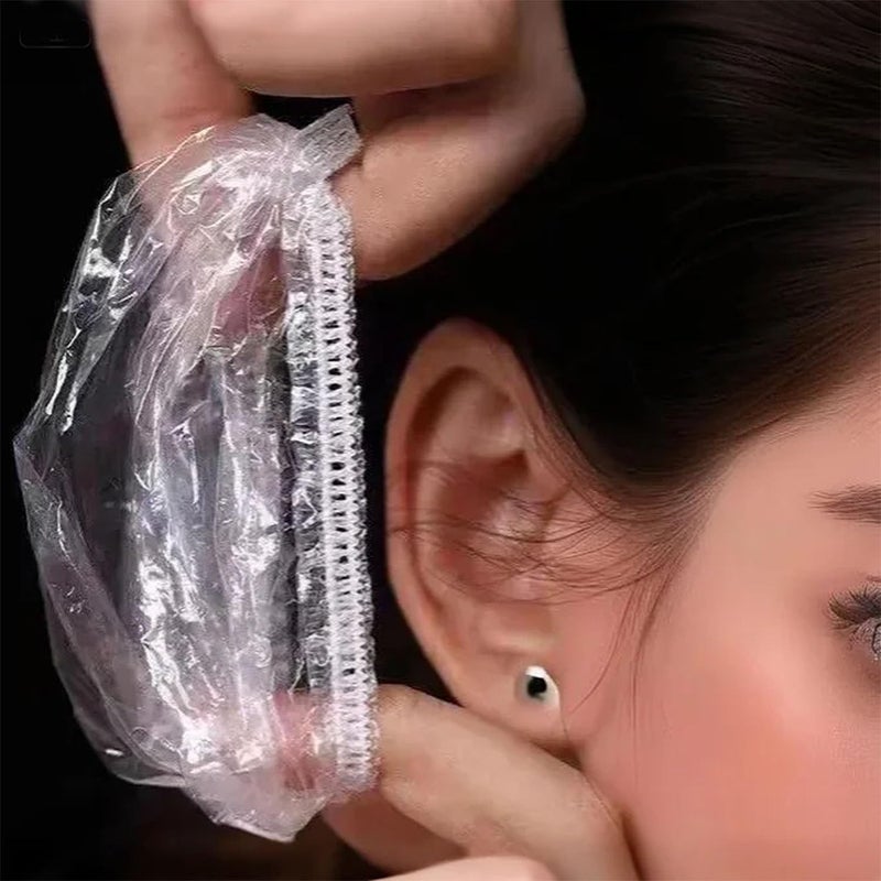 MISSJOJIAY 400 Pack Disposable Waterproof Ear Covers, Little Shower Caps Hair Dye Ear Protectors for Shower, Swimming & Hair Dye - Elastic Clear Plastic Small Caps for Salon, Bathing, Travel, Adults & Daily Use - Image 3