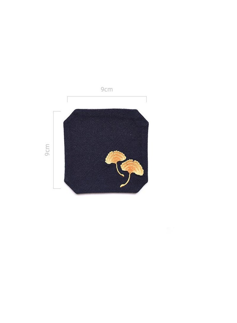 Y&D Chinese Style Cotton Linen Retro Water Absorbing Double Layer Thickened Cup Holder Fabric Embroidered Tea Cup Pad Fabric Art Cup Pad  - Image 2