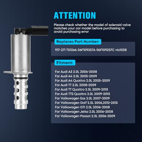 Autsurles 06F109257A 06F109257C (1 Pack) Variable Valve Timing Engine Oil Control VVT Solenoid TS1066 for Audi A3 A4, TT, A4 Quattro, TTS, Eos, Golf, GTI, Jetta, Passat - Image 4