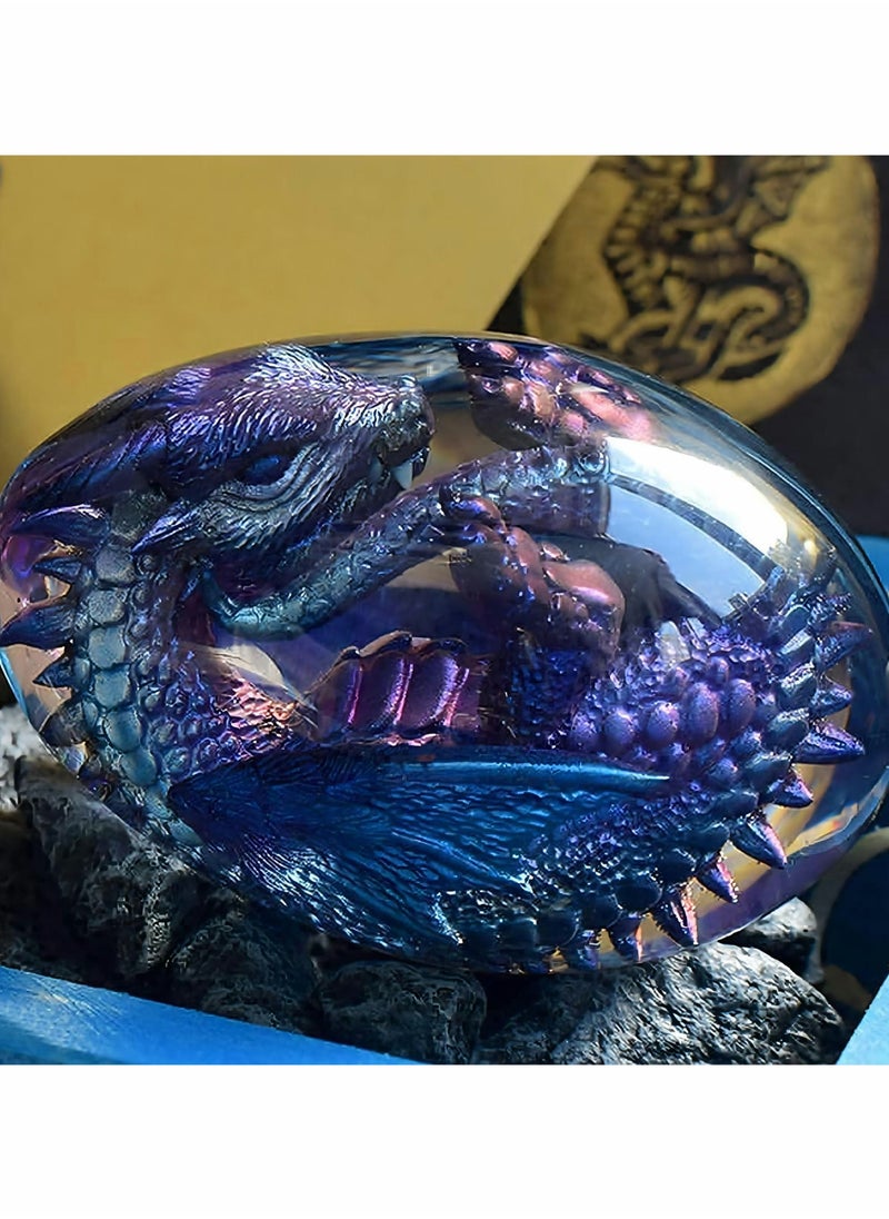 KASTWAVE - KASTWAVE Dragon Egg Ornament, Lava Dragon Egg,Crystal Transparent Lava Dragon Egg Resin Handmade Sculpture Fire Pocket Dragon Souvenir for Desktop Ornaments Exquisite Unique Gift (Blue) - Image 1