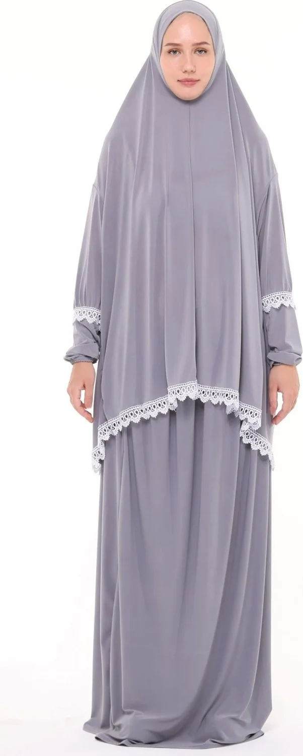 التوبة Women's Two Piece Lycra Sandy Fabric Ruched Sleeve Prayer Dress