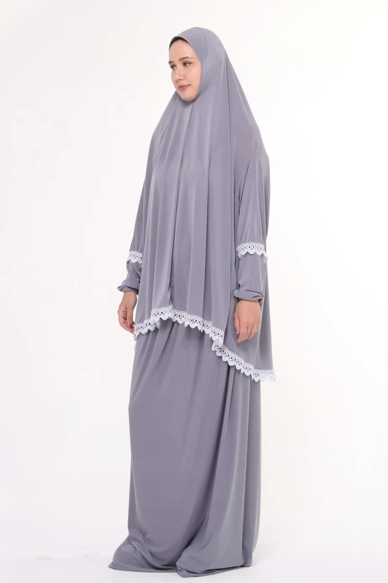 التوبة Women's Two Piece Lycra Sandy Fabric Ruched Sleeve Prayer Dress
