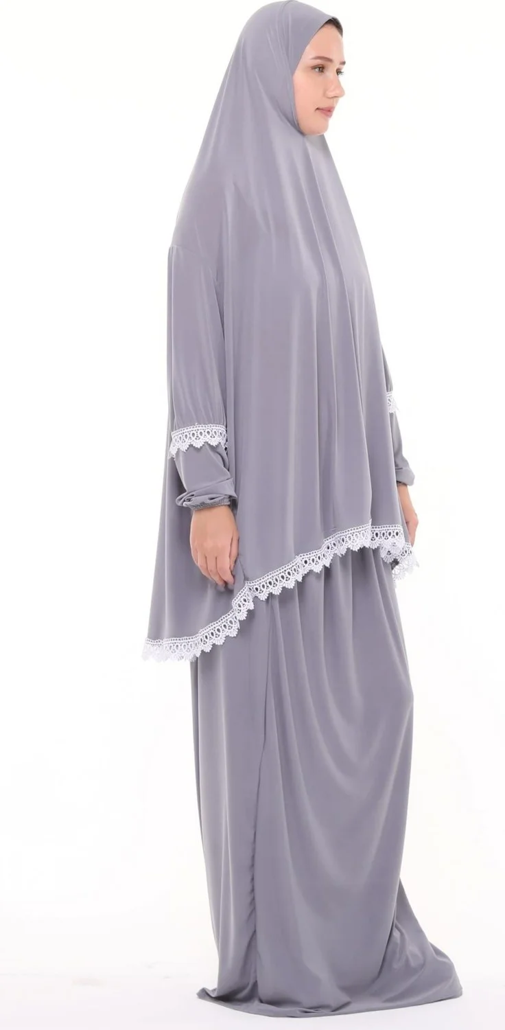 التوبة Women's Two Piece Lycra Sandy Fabric Ruched Sleeve Prayer Dress
