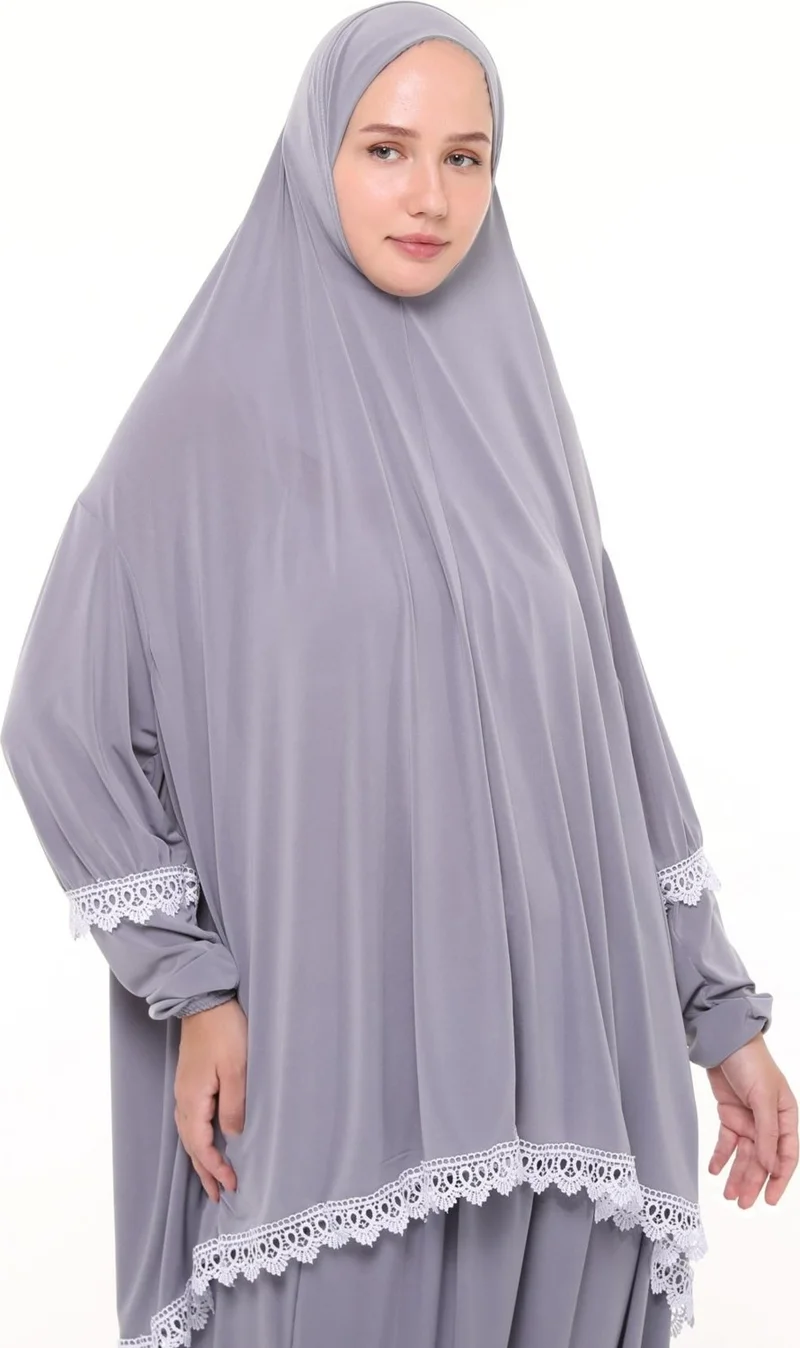 التوبة Women's Two Piece Lycra Sandy Fabric Ruched Sleeve Prayer Dress