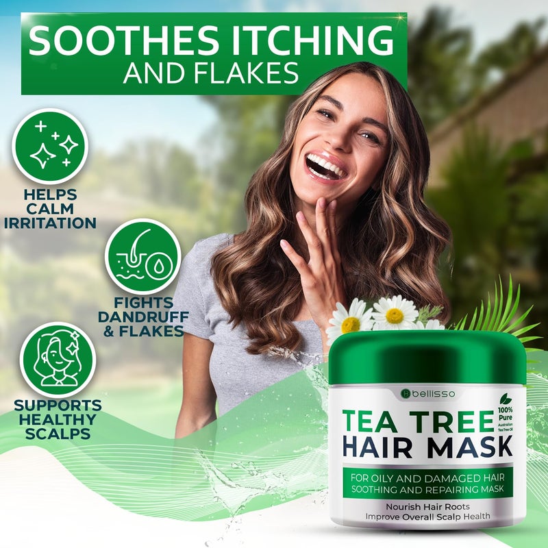 BELLISSO Tea Tree Oil Hair Mask - Deep Conditioner Treatment for All Hair Types - Intense Hydration Care and Protein Moisture Repair for Women and Men. - Image 2