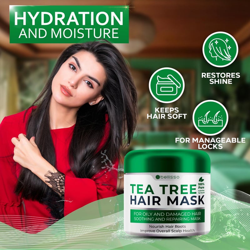 BELLISSO Tea Tree Oil Hair Mask - Deep Conditioner Treatment for All Hair Types - Intense Hydration Care and Protein Moisture Repair for Women and Men. - Image 3