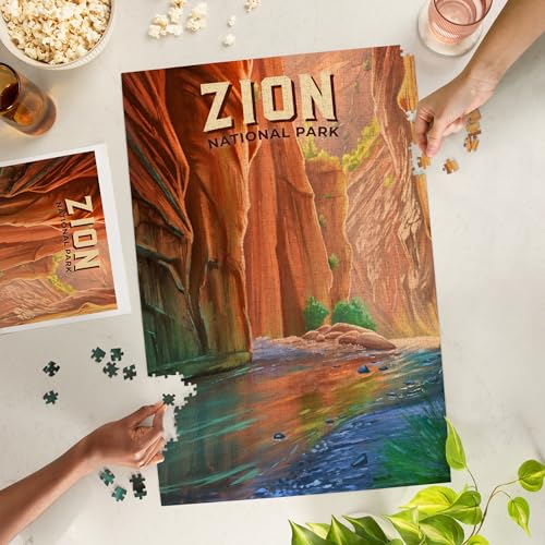 Lantern Press Zion Narrows 1000Piece Random Cut Jigsaw Puzzle Premium Blue Puzzle Board Made in USA Adult Puzzle Featuring Zion National Park Oil Painting Art Gift for Nature Lovers - Image 5