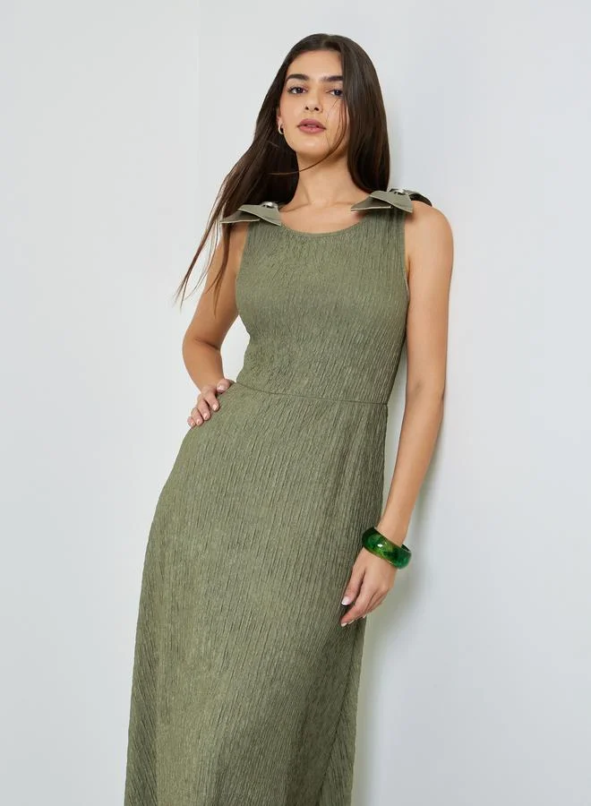 تايك تو Green Sleeveless A-Line Midi Dress