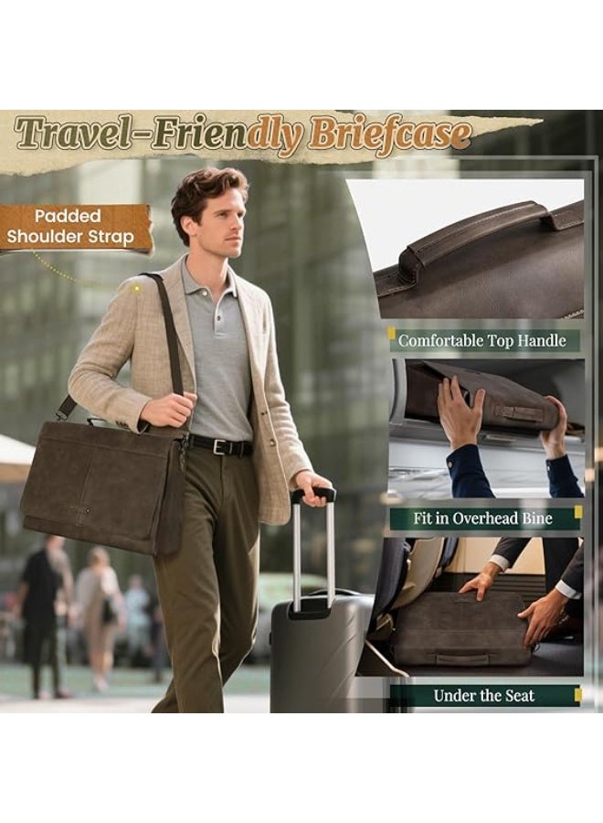 RAINSMORE Vintage Flap Messenger Bag for Men PU Leather Laptop Bag 15.6 Inch Mens Briefcase Waterproof Satchel Computer Bag - Image 2