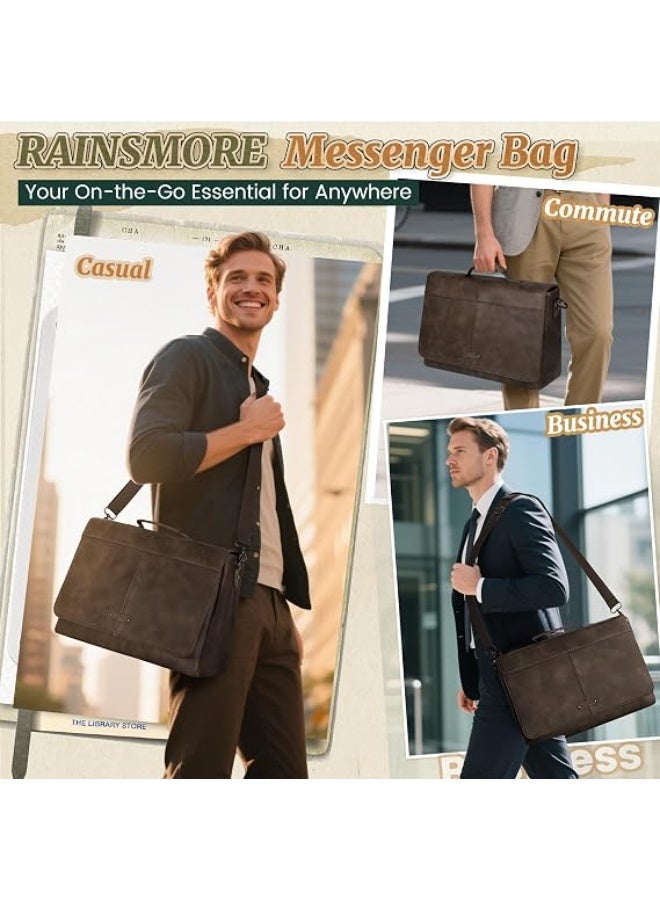 RAINSMORE Vintage Flap Messenger Bag for Men PU Leather Laptop Bag 15.6 Inch Mens Briefcase Waterproof Satchel Computer Bag - Image 5