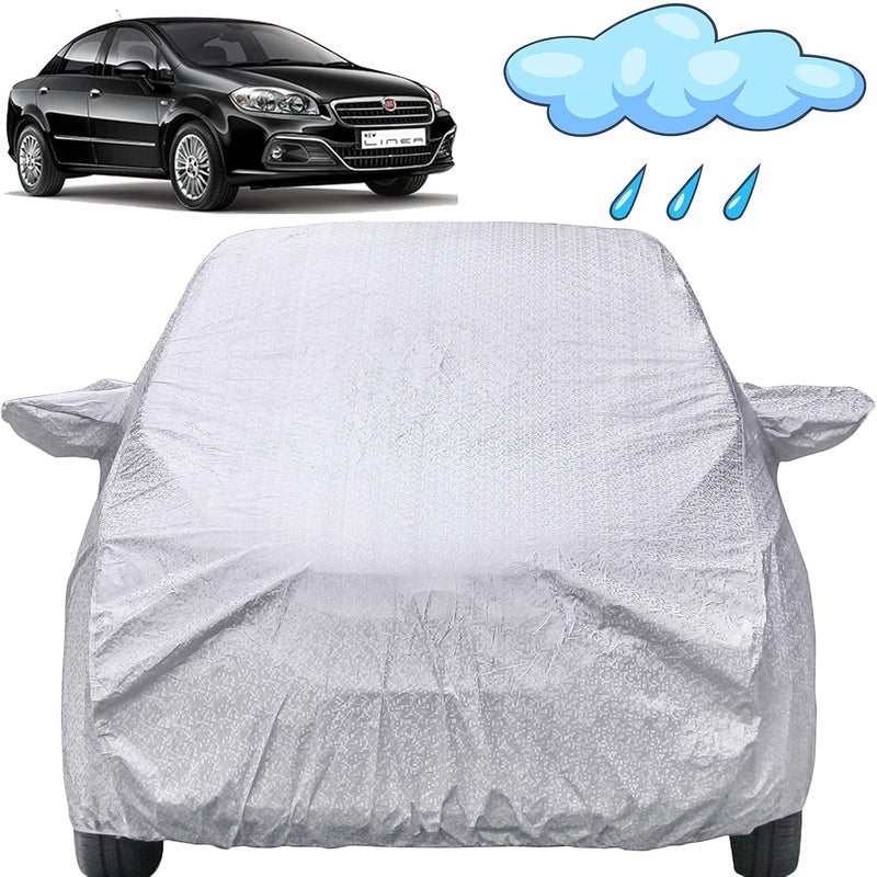 Autofact Waterproof Car Body Cover Compatible with Fiat Linea (2008 to 2016), with Mirror Pockets, Shinning Silver Design, Non Woven Fabric Triple Stiched, Fiat Linea Car Accessories - Image 1