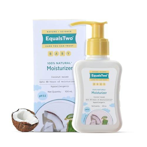EQUALSTWO by Zydus Baby Moisturizer, 100ml, 100% Natural Coconut based Daily Baby Skin Care Body Lotion for Nourishing Skin, All Skin Types, PH 5.5, Dermatalogically Tested, No Parabens No Sulphates, (Pack 1) - Image 1