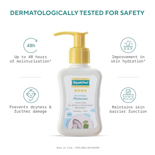 EQUALSTWO by Zydus Baby Moisturizer, 100ml, 100% Natural Coconut based Daily Baby Skin Care Body Lotion for Nourishing Skin, All Skin Types, PH 5.5, Dermatalogically Tested, No Parabens No Sulphates, (Pack 1) - Image 2