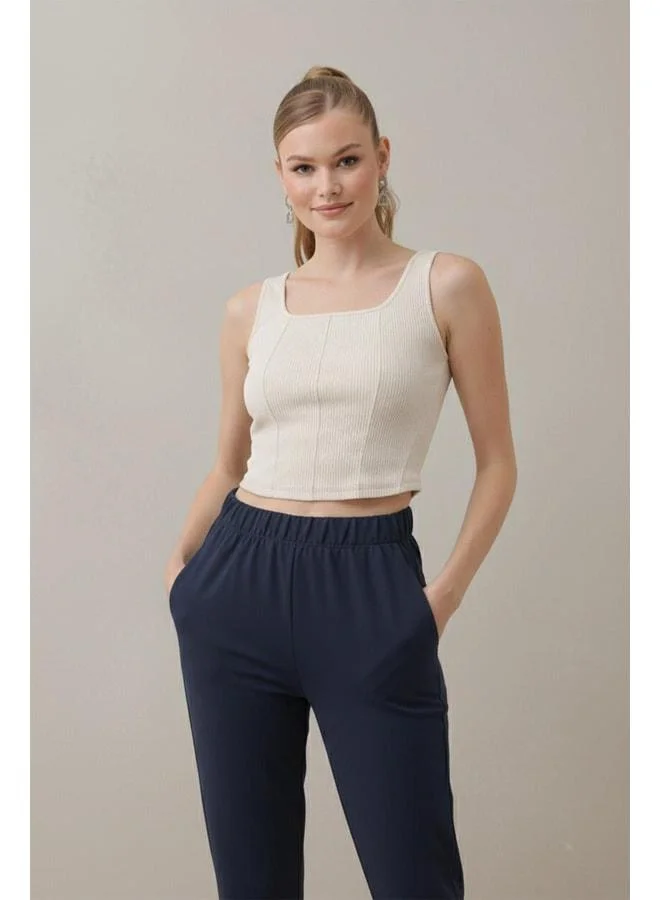 سول سروال رياضي للنساء بتفاصيل ربانة - 30189PNT - كحلي.