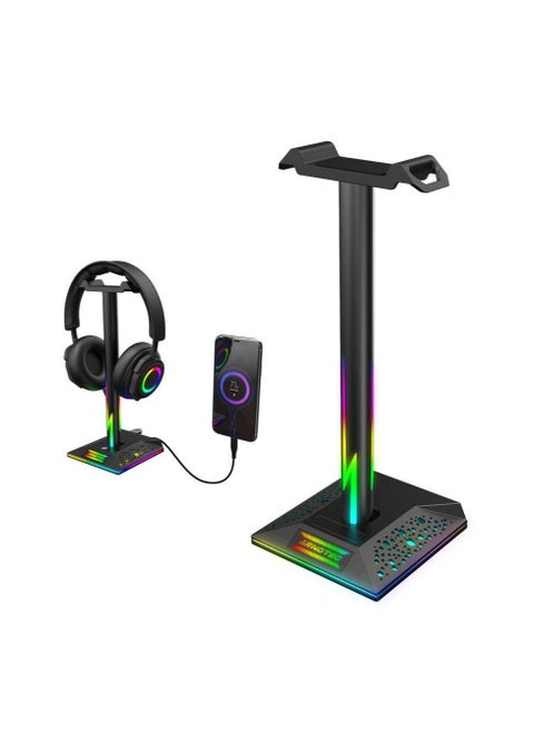 Eb01-b Rgb Gaming Headphone Bracket Lighting Headphone Supports with Dual USB Interface Desktop Holder Support USB Headset