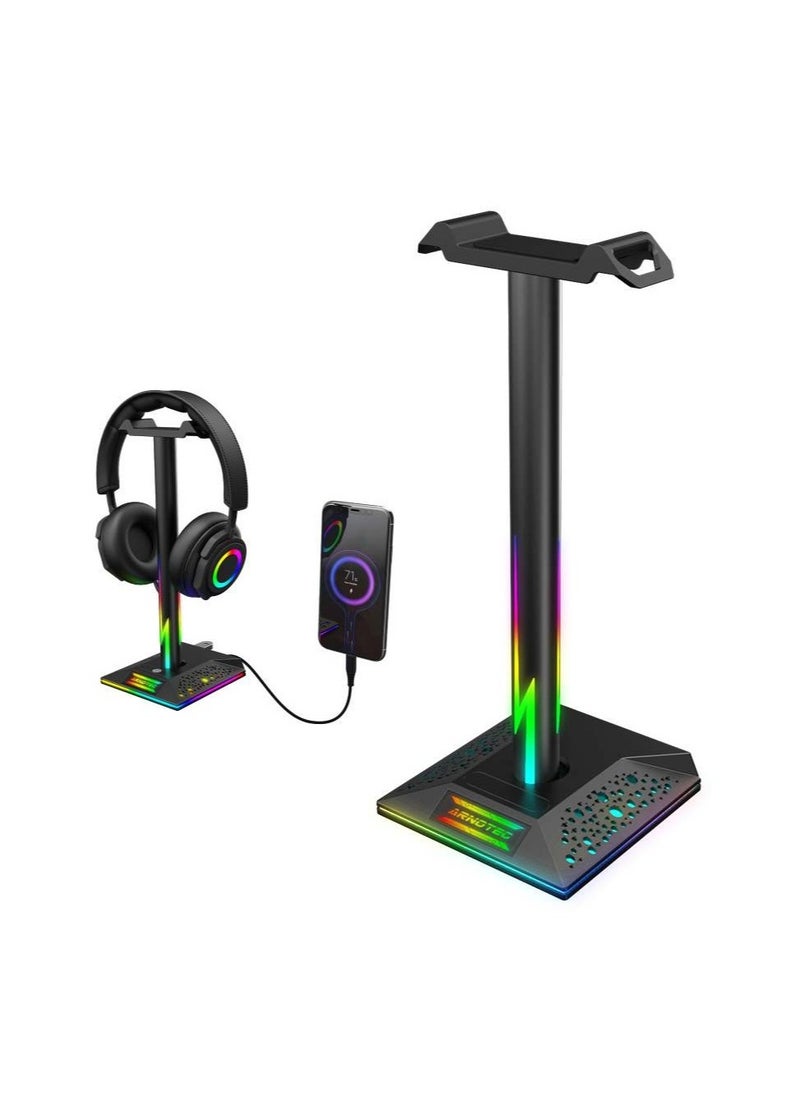 Piifoxer Eb01-b Rgb Gaming Headphone Bracket Lighting Headphone Supports with Dual USB Interface Desktop Holder Support USB Headset  - Image 1