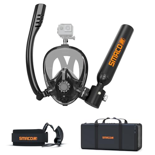 SMACO Mini Scuba Tank with Snorkel Mask 0.5L Portable Small Diving Tank with Full Face Diving Mask Lung Air Tank Sub Mask Reusable DOT Certified Pony Bottle for Snorkeling - Image 1