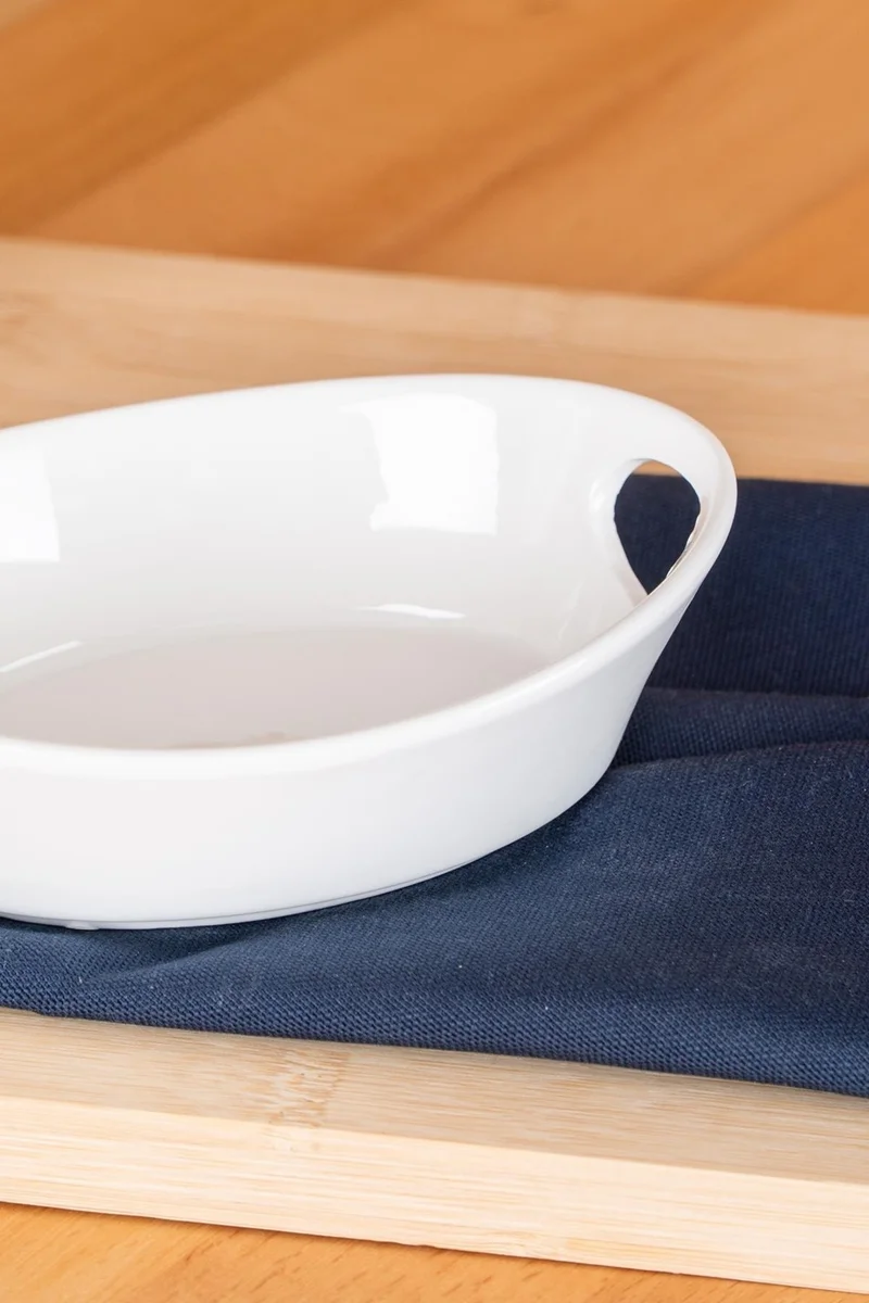 أكار Bianco Perla Oval Bowl with Handle - 14.5 cm