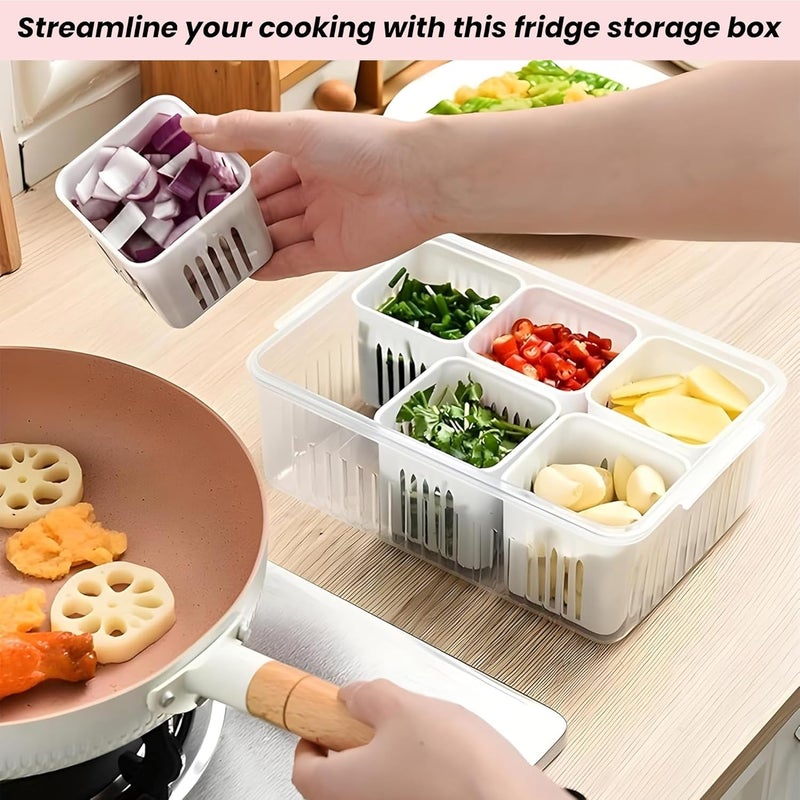 Storite 6 in 1 Fridge Storage Boxes multipurpose Freezer Storage Containers, Fridge Organizer with Removable Boxes & Fridge Storage Boxes Keep Fruits,Vegetables Fresher,Container Box-white - Image 3