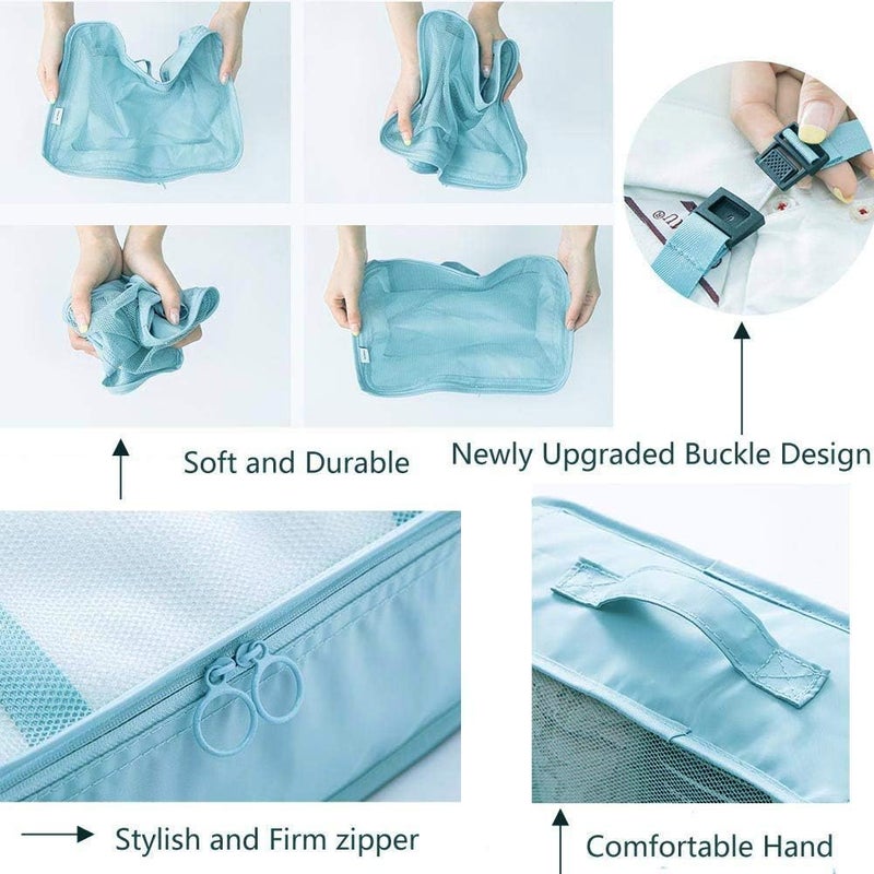 TOCINGO 7 pc / 6 pc Travel Oraganizer Packing cubes kit, Sapace Saver Multi use Bag for Men and Women, Clothes packing cubes for travel, Cupboard Oraganizer cubes (7 pc-SKY BLUE) - Image 3