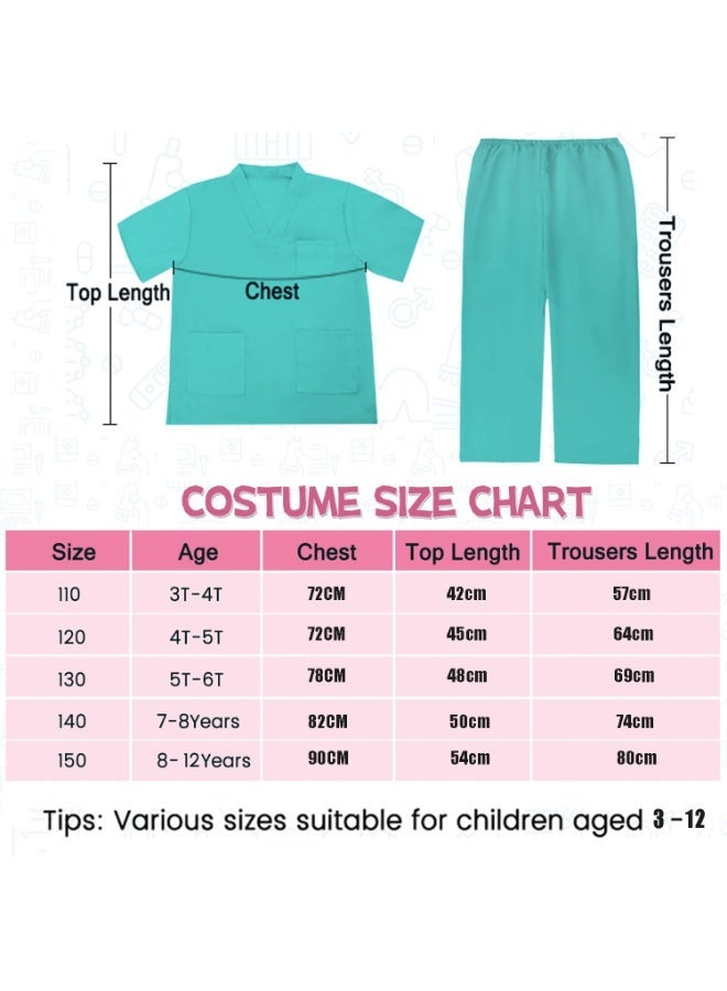 YOUWE7 Doctor Costume for Kids Scrubs for Girls Boys,8PCS Pretend Play & Dress Up Clothes for Kids, Costumes for Girls Doctor Kit for with Accessories, for 3-12 Toddler Little - Image 2