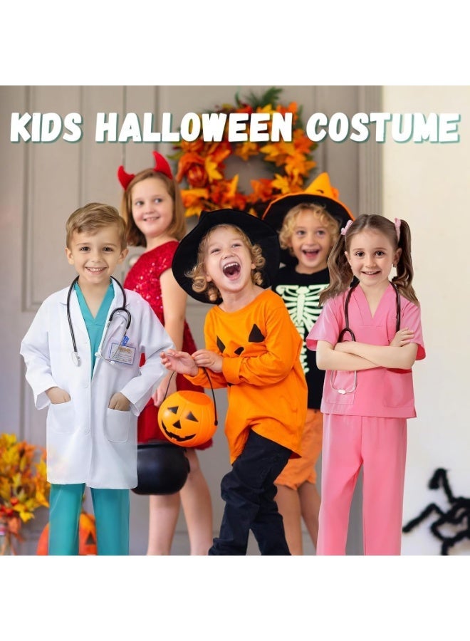 YOUWE7 Doctor Costume for Kids Scrubs for Girls Boys,8PCS Pretend Play & Dress Up Clothes for Kids, Costumes for Girls Doctor Kit for with Accessories, for 3-12 Toddler Little - Image 3